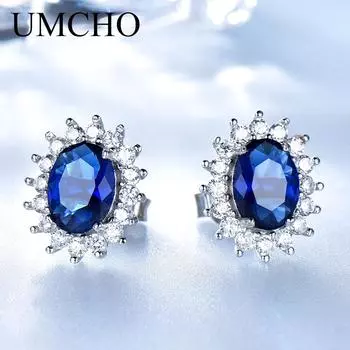 Роскошные настоящие серьги из стерлингового серебра 925 пробы, симпатичные синие овальные серьги-гвоздики с цирконием синий