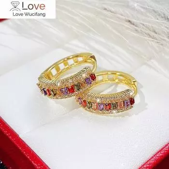 Роскошные нежные женские серьги-кольца с радужными кристаллами, эстетичные женские аксессуары для ушей для вечеринок, золотые украшения