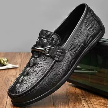 Роскошные новые мужские туфли из натуральной кожи с толстой подошвой, мокасины из крокодиловой кожи, мужские лоферы, модные мужские классические туфли для вождения на плоской подошве 37 чёрный