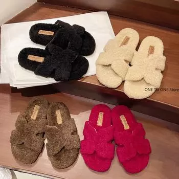 Роскошные новые женские женственные туфли на высоком каблуке с мехом для улицы, универсальные тапочки, тапочки с круглым носком и мехом норки, Ms Slippers 35 красный