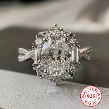 Роскошные обручальные кольца с овальным цирконием из стерлингового серебра 925 пробы, обручальное кольцо для женщин, подарок на годовщину 6 серебряный