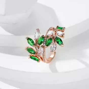 Роскошные обручальные кольца в виде листьев дерева для женщин, обручальные украшения, открытое регулируемое кольцо с камнем маркизы синий