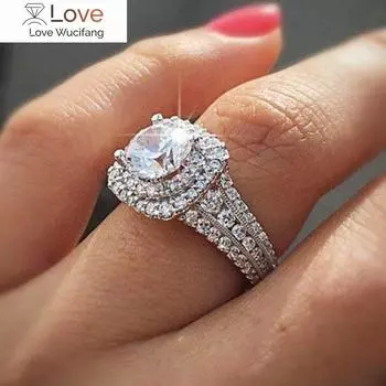 Роскошные обручальные/свадебные кольца для женщин серебряного цвета с микро-паве блестящие кубические цирконии классические ювелирные изделия вечности 6