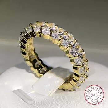 Роскошные очаровательные обручальные кольца с овальными кристаллами для женщин, ювелирные изделия из стерлингового серебра 925 пробы, обручальное кольцо с блестящим цирконием Cz 6 белый