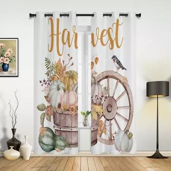 Роскошные оконные занавески на День благодарения с тыквой и листьями для гостиной, спальни, домашнего декора, кухни, оконные шторы 135W x 60H(cm) x1