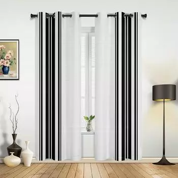 Роскошные оконные занавески с черными полосками для гостиной, спальни, домашнего декора, кухни, оконные шторы 135W x 60H(cm) x1