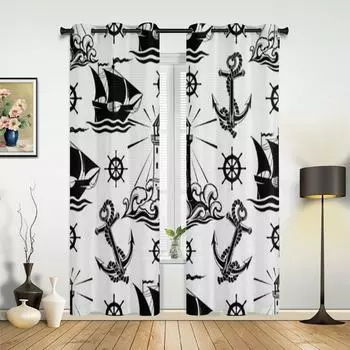 Роскошные оконные занавески с маяком, кораблями и якорями для гостиной, спальни, домашнего декора, кухни, оконные шторы 135W x 60H(cm) x1