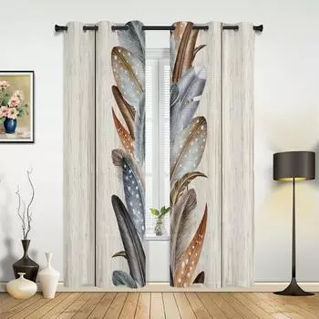 Роскошные оконные занавески в стиле ретро с перьями под дерево для гостиной, спальни, домашнего декора, кухни, оконные шторы 135W x 60H(cm) x1