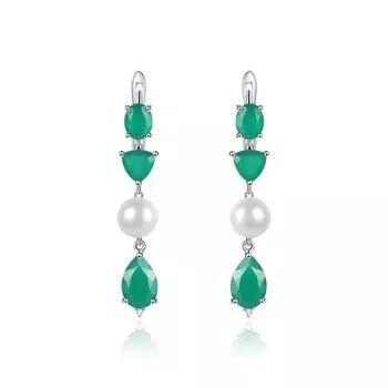 Роскошные персонализированные ювелирные серьги из натурального жемчуга, высококачественные серьги и серьги из зеленого агата с драгоценными камнями серебра 925 пробы.