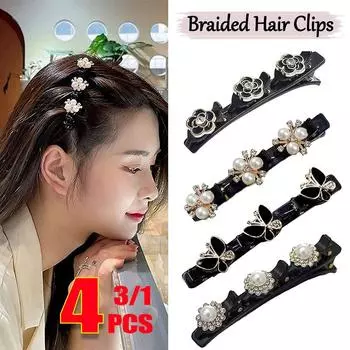Роскошные плетеные заколки для волос с хрустальным камнем, женские многофункциональные заколки для волос, заколка для волос с бабочкой и цветком, утконос с 3 маленькими зажимами 1 Pcs