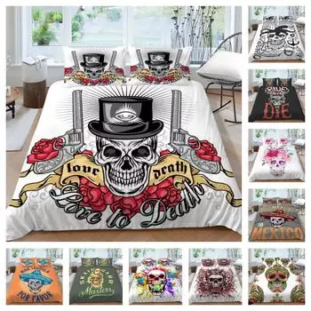 Роскошные пододеяльники для женщин и мужчин с 3D черепом, комплекты постельного белья из микрофибры, двойные чехлы размера «queen-size», комплект домашнего текстиля UK Single 135x200cm