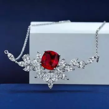 Роскошные подвески для женщин S925 стерлингового серебра 10*11 мм красные синие бриллианты кулон женские ювелирные изделия дамы ожерелье кулон