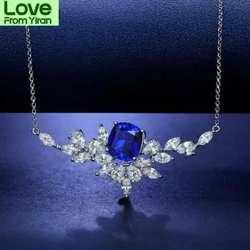 Роскошные подвески для женщин S925 стерлингового серебра 10 * 11 мм красные синие бриллианты кулон женские ювелирные изделия дамское ожерелье кулон