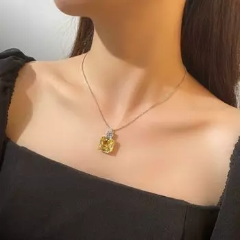 Роскошные подвески, ожерелья для женщин, стерлинговое серебро S925, 15*15 мм, желтый бриллиант, женский кулон, ювелирные изделия, женское ожерелье 40 см