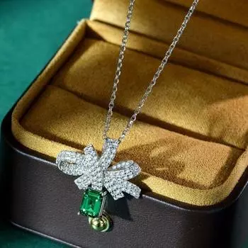 Роскошные подвески, ожерелья для женщин, стерлинговое серебро S925, 5*7 мм, изумруд, кулон с бриллиантами, женские украшения, 40 см, ожерелье, кулон