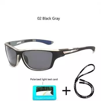 Роскошные поляризационные спортивные солнцезащитные очки с цепочкой для мужчин и женщин, рыбалка, туризм, антибликовые солнцезащитные очки, дизайнерские очки UV400 02 Black Gray