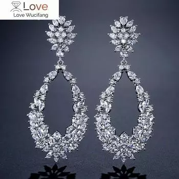Роскошные популярные серьги-капли с полным мирко-мощеным кубическим цирконием для женщин, модные свадебные украшения Fsep2123 57*25MM