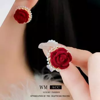 Роскошные позолоченные серьги-цветы с жемчугом - элегантные серебряные игольчатые украшения для женщин silver needle (real gold plating) красный