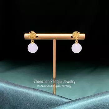 Роскошные позолоченные серьги-снежинки из нефрита Хотан для женщин - Элегантные украшения из белого нефрита