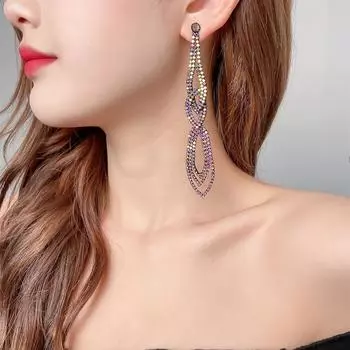 Роскошные преувеличенные серьги, длинные серьги-капли с кристаллами для невесты, европейские и американские взрывные серьги. чёрный