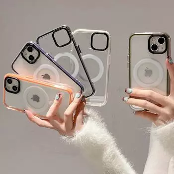 Роскошные прозрачные акриловые магнитные задние чехлы для iPhone 15, 14, 13, 12, 11 Pro Max, противоударные чехлы для телефонов Magsafe с цветной рамкой, новые iPhone 15 Pro Max