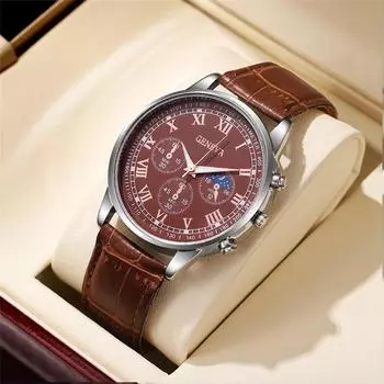 Роскошные ретро часы с кожаным ремешком для мужчин, повседневные деловые кварцевые наручные часы, подарочные мужские спортивные часы коричневый