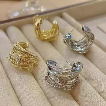 Роскошные ретро полые металлические серьги-кольца в форме буквы С для женщин Linear C Earrings серебряный