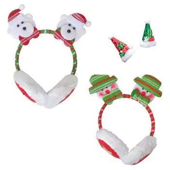 Роскошные рождественские наушники-повязки на голову для вечеринки (2 типа) + Заколка для волос в виде конуса Санты (2 типа) комплект, наушники с оголовьем (плюшевый мишка..., 1 комплект)