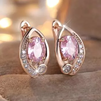 Роскошные розовые овальные серьги из циркония для женщин, модные золотые серьги для свадебной вечеринки, ювелирные изделия для невесты, подарок золотой/розовый