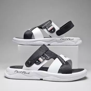 Роскошные сандалии для мужчин, для активного отдыха, новинка лета 2024 года, спортивные и пляжные сандалии для отдыха, тапочки двойного назначения для отдыха на открытом воздухе 39 серый