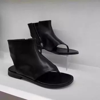 Роскошные сандалии из натуральной кожи, короткие шлепанцы на плоской подошве, женские уличные сандалии, женские классные ботинки на плоской подошве с открытым носком 35 светло-коричневого