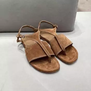 Роскошные сандалии Летние замшевые римские сандалии на плоской подошве Женские кожаные ретро-сандалии с ремешком сзади Zapatos De Mujer 35 коричневый