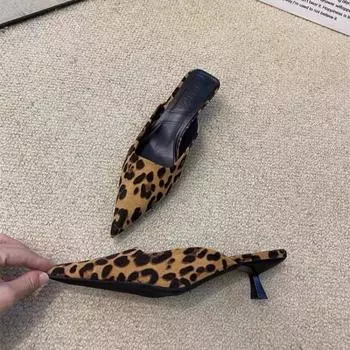 Роскошные сандалии, женские тапочки, сандалии с леопардовым принтом и острым носком, повседневные туфли без шнуровки на тонком низком каблуке из искусственной кожи, лоферы на открытом воздухе 40 шоколадный