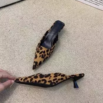 Роскошные сандалии, женские тапочки, сандалии с леопардовым принтом и острым носком, повседневные туфли без шнуровки на тонком низком каблуке из искусственной кожи, лоферы на открытом воздухе 35