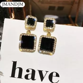 Роскошные серьги, черные квадратные геометрические серьги для женщин, серьги-гвоздики со стразами чёрный