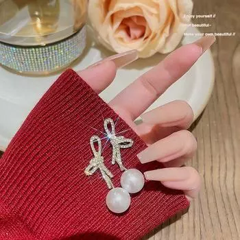 Роскошные серьги-джокеры с жемчугом, усовершенствованные серьги, новые серьги-бантики со стразами, модная бижутерия золотой