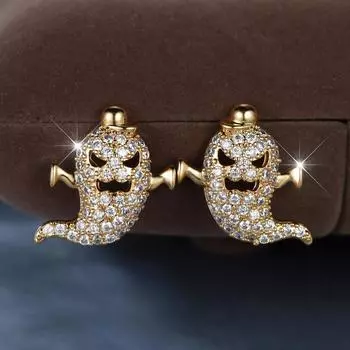 Роскошные серьги-гвоздики цвета золота с привидениями для женщин и девочек, блестящие циркониевые инкрустированные креативные украшения на Хэллоуин серебряный