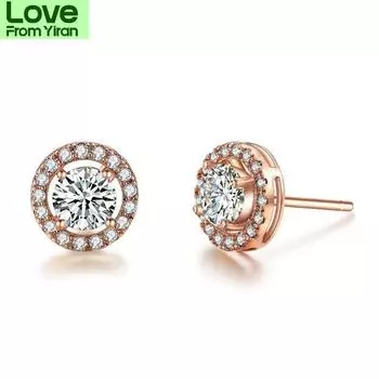 Роскошные серьги-гвоздики из кубического циркония для женщин, маленькие серьги цвета розового золота, свадебные украшения Pendientes