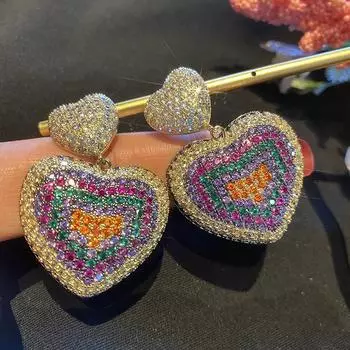 Роскошные серьги-гвоздики из серебра 925 пробы в форме сердца для женщин, градиентные серьги-гвоздики в стиле поп, женские висячие серьги, прекрасный подарок, вечерние украшения