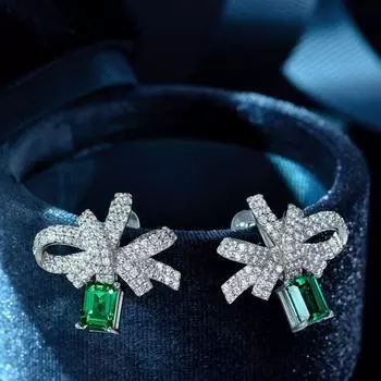 Роскошные серьги-гвоздики из стерлингового серебра S925 с бриллиантами для женщин, свадебные серьги для дам 5 * 7 мм, женские серьги с изумрудами 21 * 23 мм, ювелирные изделия