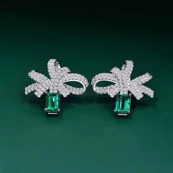 Роскошные серьги-гвоздики из стерлингового серебра S925 с бриллиантами для женщин, свадебные серьги для дам 5*7 мм, женские серьги с изумрудами 21*23 мм, ювелирные изделия