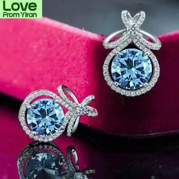 Роскошные серьги-гвоздики из стерлингового серебра S925 для женщин, свадебные серьги с бриллиантами диаметром 10 мм, женские серьги 15 * 21 мм, ювелирные изделия