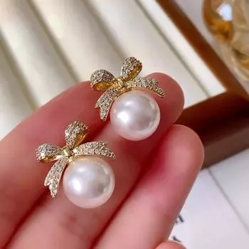 Роскошные серьги-гвоздики со стразами и жемчугом, элегантные геометрические серьги-банты для женщин, модные свадебные украшения, подарки миндальный