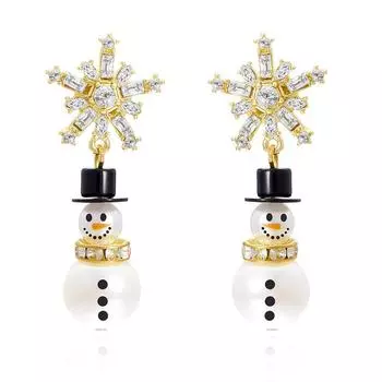 Роскошные серьги-гвоздики в форме снеговика с искусственным жемчугом из циркона для женщин, блестящие серьги в виде снежинок, украшения для рождественской вечеринки, подарки