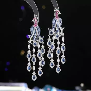 Роскошные серьги Heavy Industry High-end, инкрустированные цирконием, длинные, благородные, темпераментные, павлиньи серьги-кисточки, аксессуары для ужина
