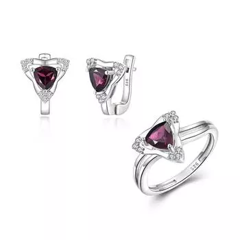 Роскошные серьги и кольца для женщин, стерлинговое серебро 925 пробы, натуральный драгоценный камень родолит, модные украшения, подарок на день рождения US RING SIZE:7# фиолетовый