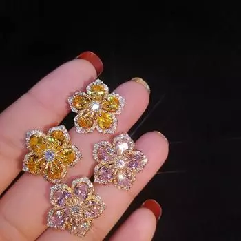 Роскошные серьги из серебра 925 пробы с иглами, темпераментные цветочные серьги для женщин, модные изысканные серьги, светские индивидуальные серьги-гвоздики жёлтый