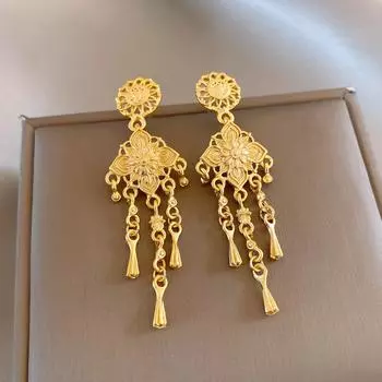 Роскошные серьги Изысканные серьги Богемные кисточки Этнические серьги Модные украшения для вечеринок Золотые серьги золотистый