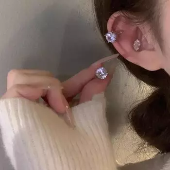 Роскошные серьги-каффы из циркония: Элегантный, простой, без пирсинга корейский стиль для женщин Small