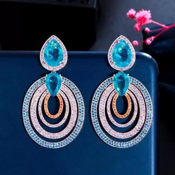 Роскошные серьги-капли CMM с несколькими круглыми цветными циркониями и большими каплями разноцветный